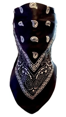 VELCRO®Brand ADJUSTABLE BLACK PAISLEY FACE COVER REVERSIBLE BIKER NECK BANDANA
