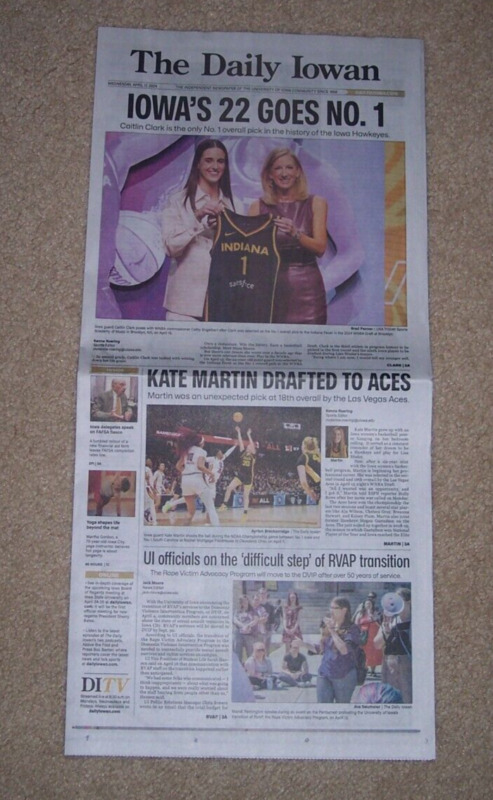 Caitlin Clark-Daily Iowan Newspaper-"WNBA Draft" Iowa Hawkeyes Basketball