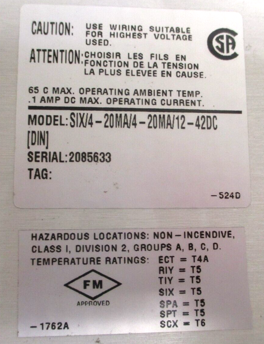 MOORE INDUSTRIES, SIX/4-20MA/4-20MA/12-42DC , SIX SIGNAL ISOLATOR ,  SURPLUS