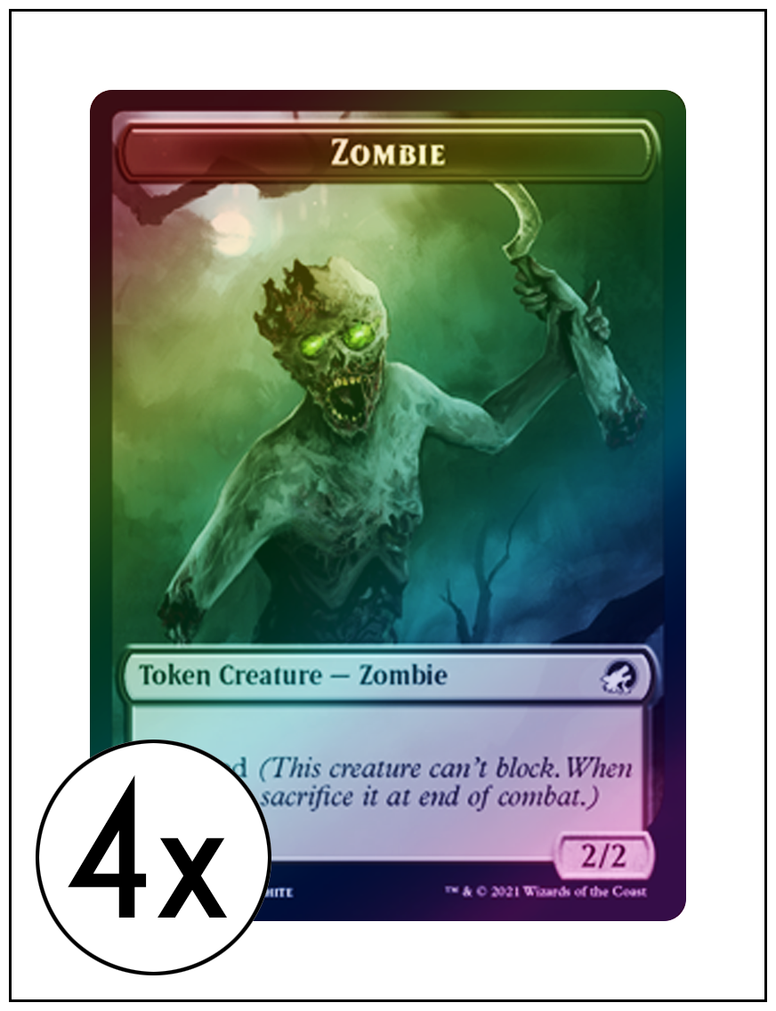 4x Foil Zombie Token Decayed Random Back Midnight Hunt Magic MTG NM EBG