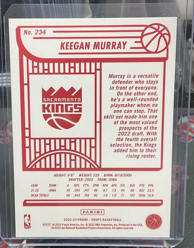 2022-23 Panini NBA Hoops Keegan Murray #234 Red Back Rookie