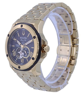 Pre-owned Bulova Marine Star Open Heart Black Dial Automatic Diver 98a273 200m Mens Watch