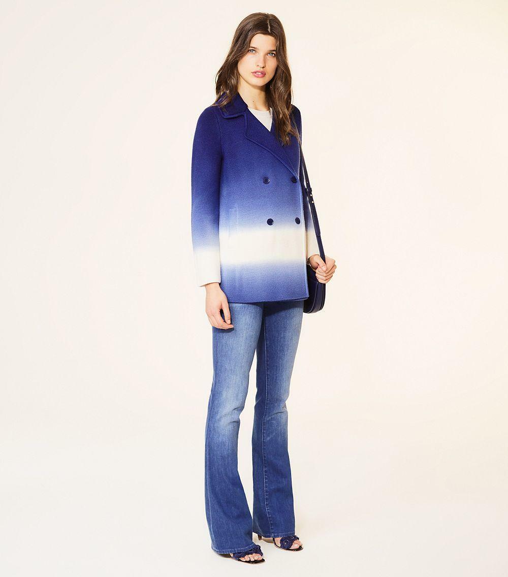 

TORY BURCH Двубортное пальто Livingston из мериносовой шерсти синего цвета Tie Dye Ombre  8/10, Многоцветный, Livingston