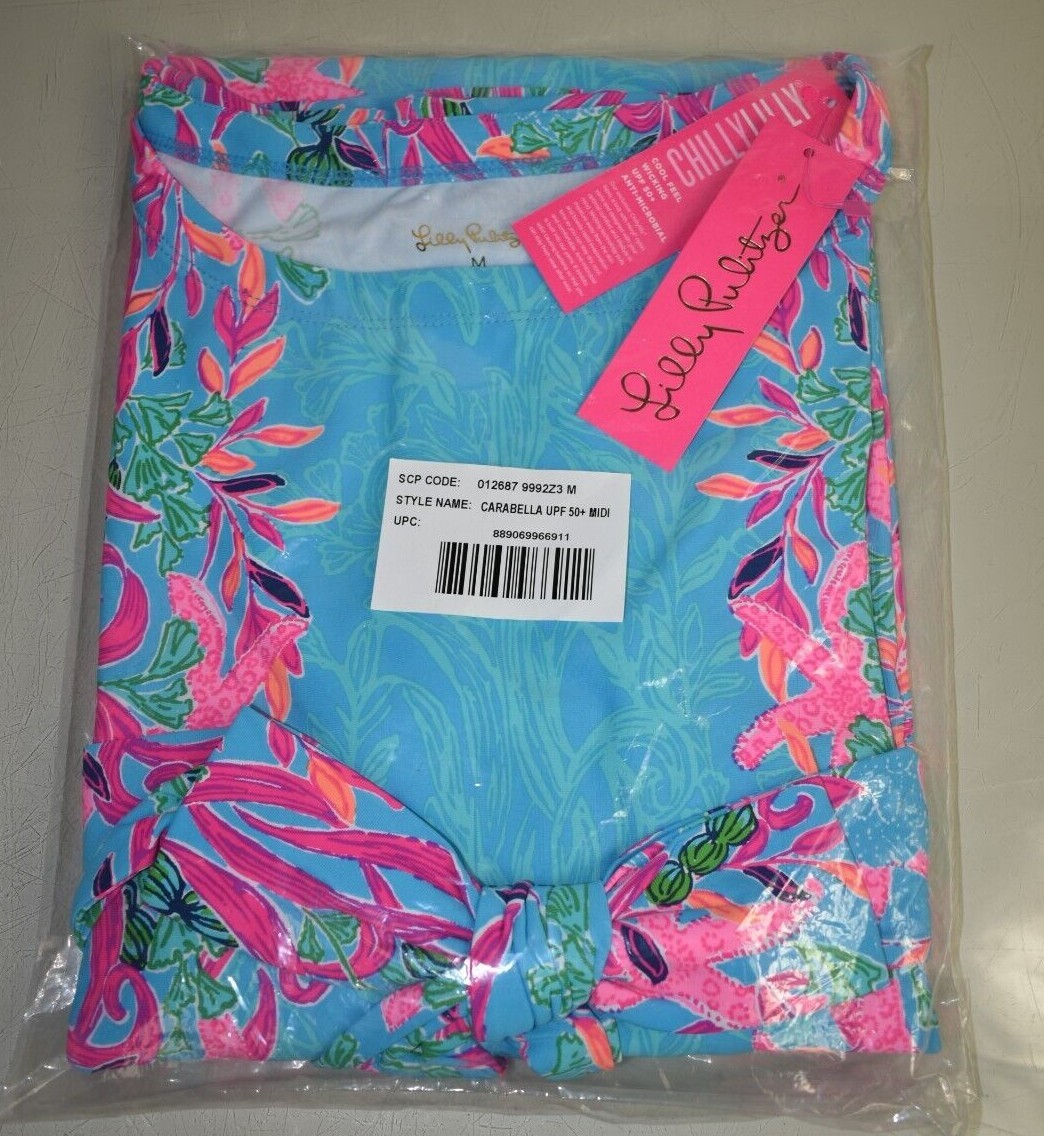 Pre-owned Lilly Pulitzer $298  Carabella Chillylilly Midi Dress Seaweed Samba S M L In Blue Pink Orange