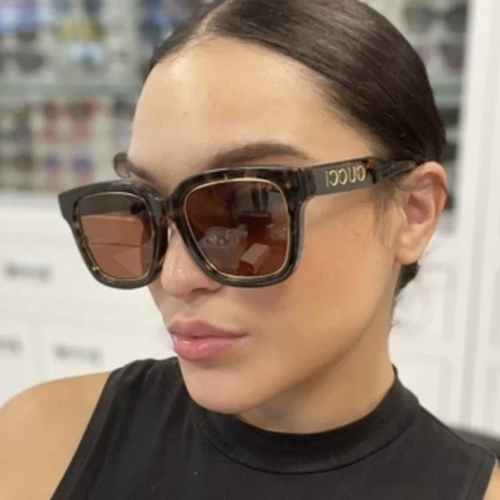 Pre-owned Gucci Gg1136sa-002-52 Shiny Dark Havana Gold Rim Sunglasses In Brown