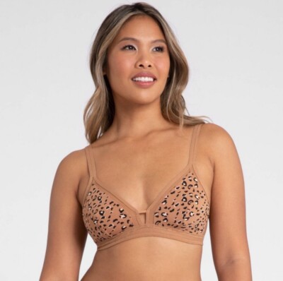 All.You.LIVELY Women's Leopard Print Mesh Trim Bralette CAMEL Size Large