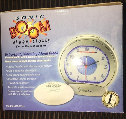 NIB Sonic Alert Boom SBA475SS Extra Loud Alarm Clock w/Bed Shaker NEW