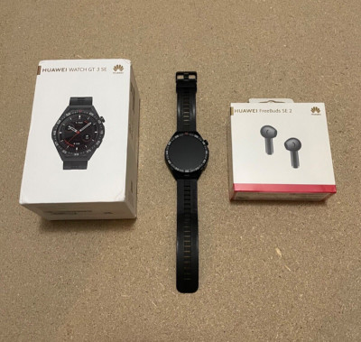 Huawei GT 3 SE Smartwatch Black Watch with Unopened Earphones (Freebuds SE 2)
