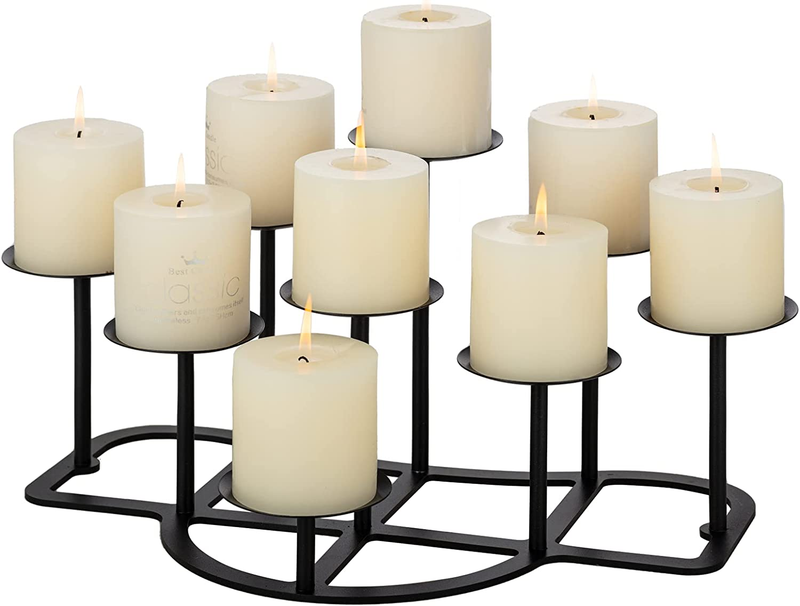 Fireplace Candle Holder 9 Candelabra for Pillar Candles Black Candle Stand Iron