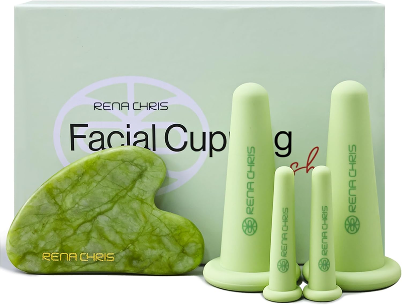 Facial Cupping Set & Gua Sha Facial Tools,Silicone Cupping Set & Xiuyan Jade Gua