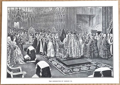 Antique 1906 Engraving ~ The Coronation of Edward VII ~ Westminster Abbey