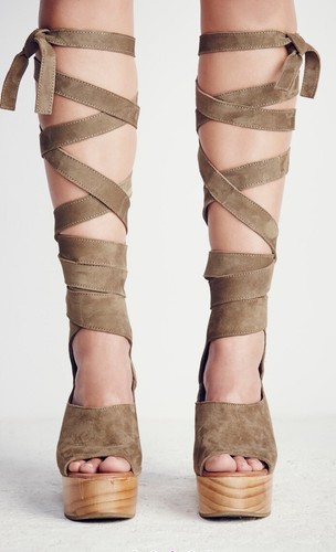 

Free People Touch The Sky Деревянные сабо на шнуровке с завязками и открытым носком на каблуке 39, Taupe