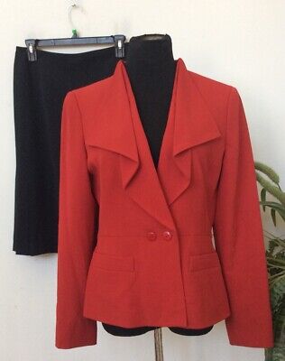 Albert Nipon Women s Red Black Poly Blend 2 Piece Skirt Suit Size 10/6 EUC, $240