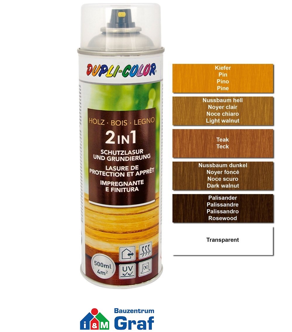 DUPLI-COLOR Holzschutzlasur Spray 2in1 Grundierung, 500 ml