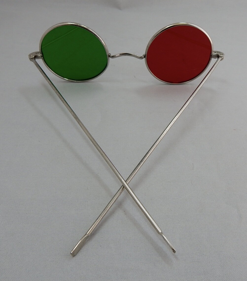 Antique Optometrist Test Lens Frame w/ Green and Red Lens, Steampunk Glasses