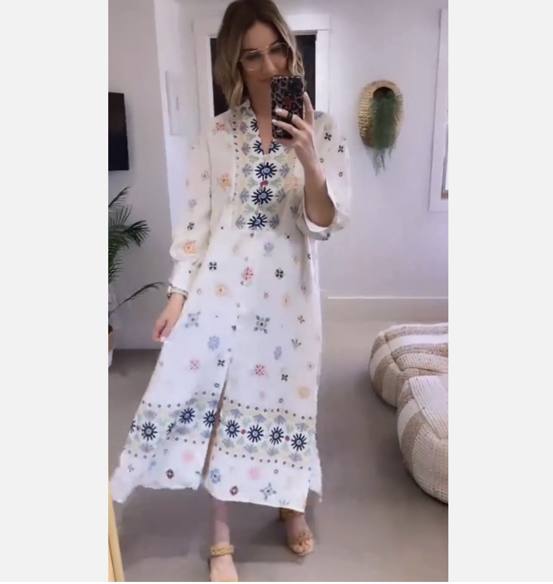 ZARA OVERSIZED LINEN BLEND FLORAL PRINT TUNIC DRESS KAFTAN