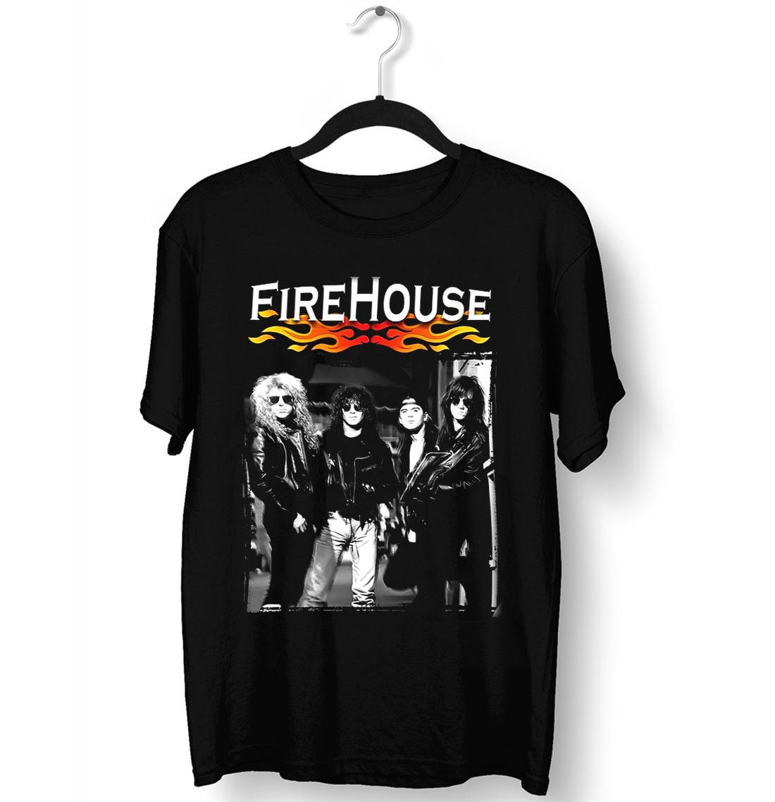 FIREHOUSEファイヤーハウスハードロックバンドビンテージバンドTシャツ 黒 Retro FireHouse Album FireHouse Band T Shirt Unisex Men