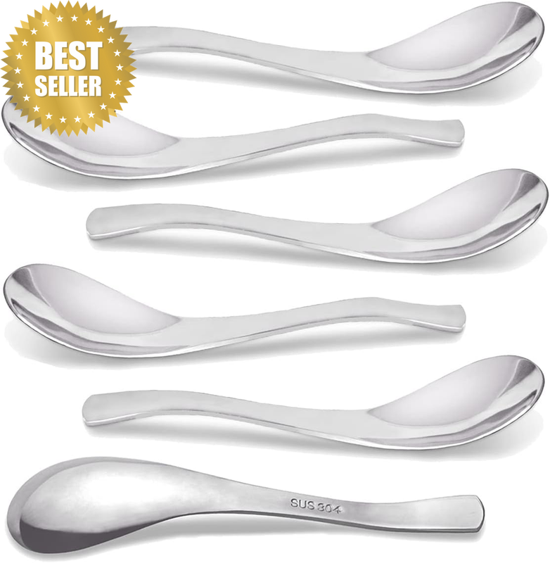 6 PCS Soup Spoons,Stainless Steel Table Spoons for Rice Soup,Thick Soup Spoons f