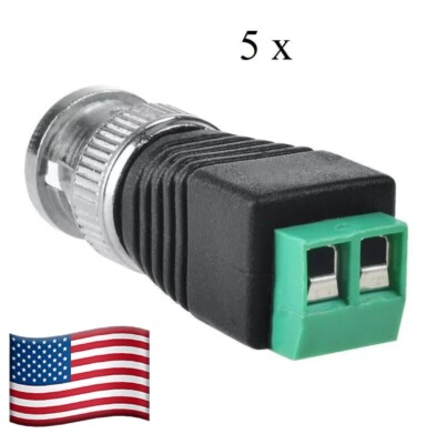 5x BNC Male PLUG CCTV Video Camera Screw Terminal Connector Cable Adapter Balun
