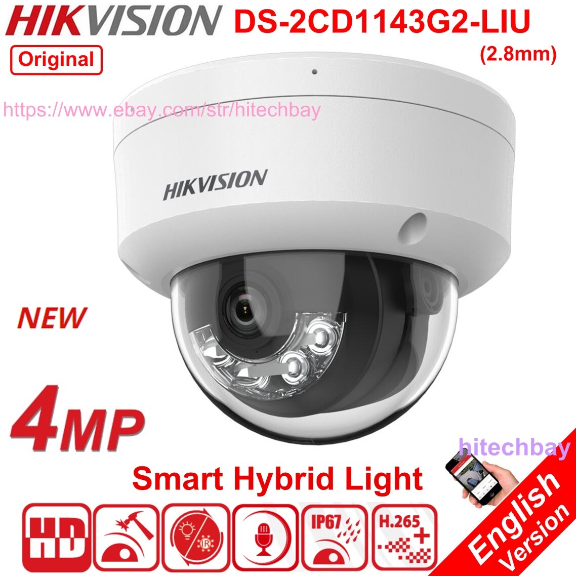Original DS-2CD1143G2-LIU 4MP Smart-Hybrid-Light IP Dome