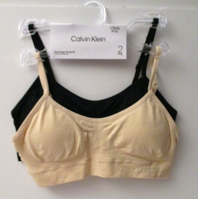 Calvin Klein girls 2 seamless bras size L 10/12 beige/black