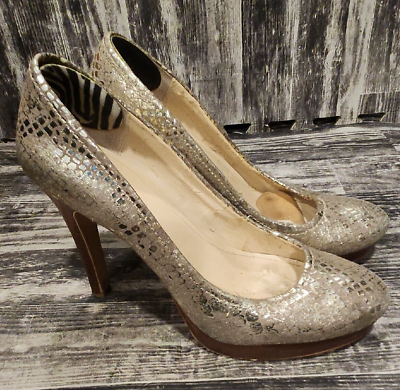 CALVIN KLEIN Womens Shoes Heels Metallic Faux Snake Skin Platform Size 9.5