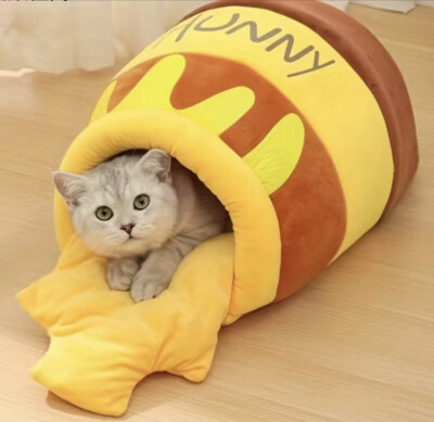 Honey Pot Pet Bed Cat & Dog Cave Small Animal House Removable Cushion Washable