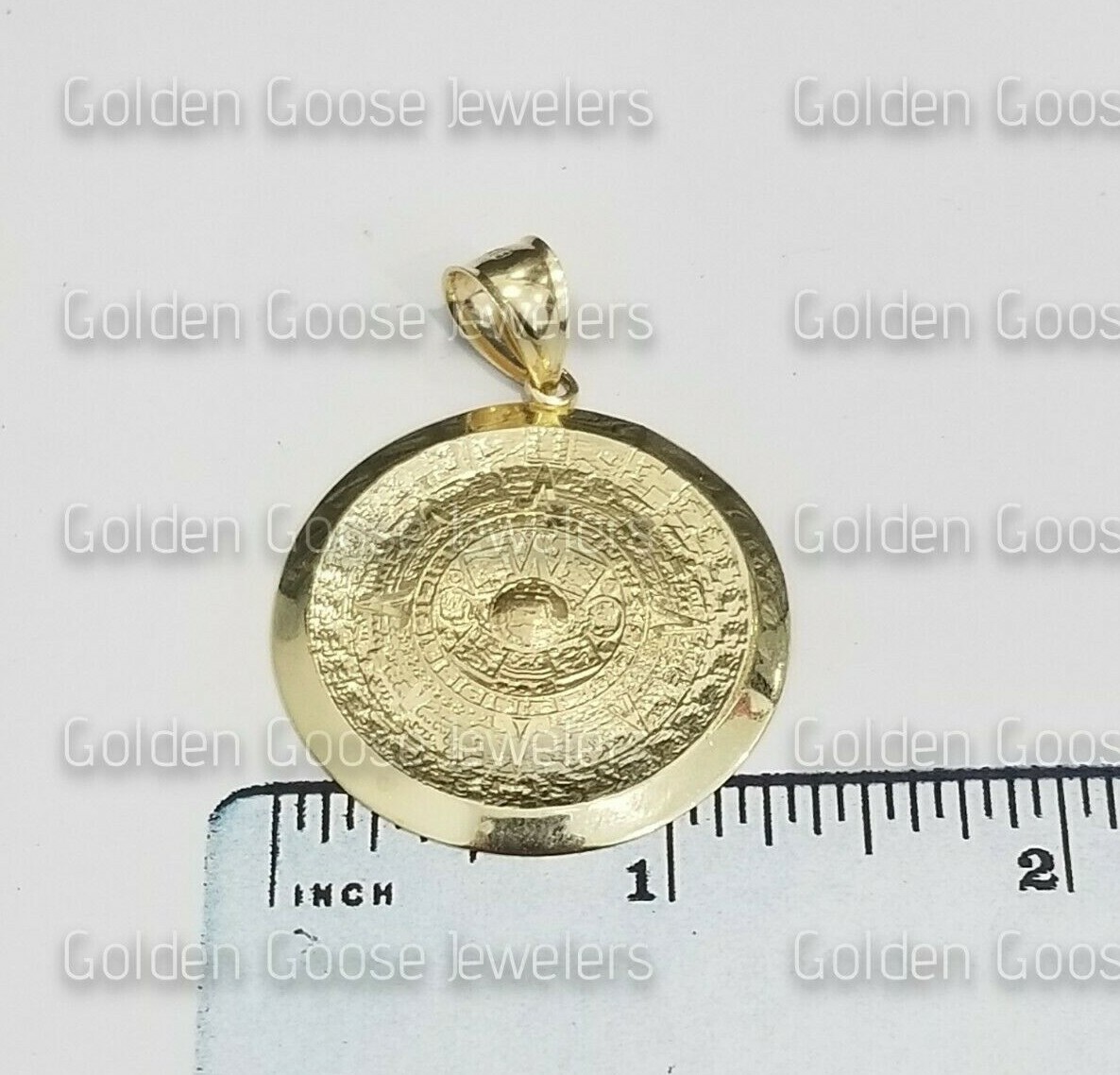 Pre-owned Aztec Sale Real Yellow Gold  Sun Mayan Calendar Pendant Charm Diamond Cut Unisex