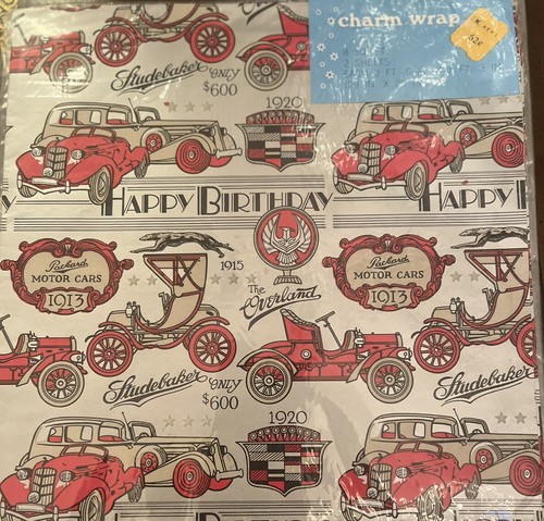 VTG Men’s Gift Wrap Cars Studebaker Antique Automobiles CHARM WRAP 60s Masculine