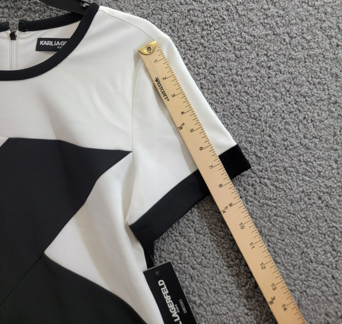 Karl Lagerfeld Colorblocked Sheath Dress Women's 10 Black/White Back Zip Closure - Picture 7 of 15