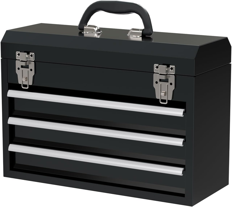 Portable Metal Tool Box, 3-Drawer Steel Organization Micro Tool Chest for Househ
