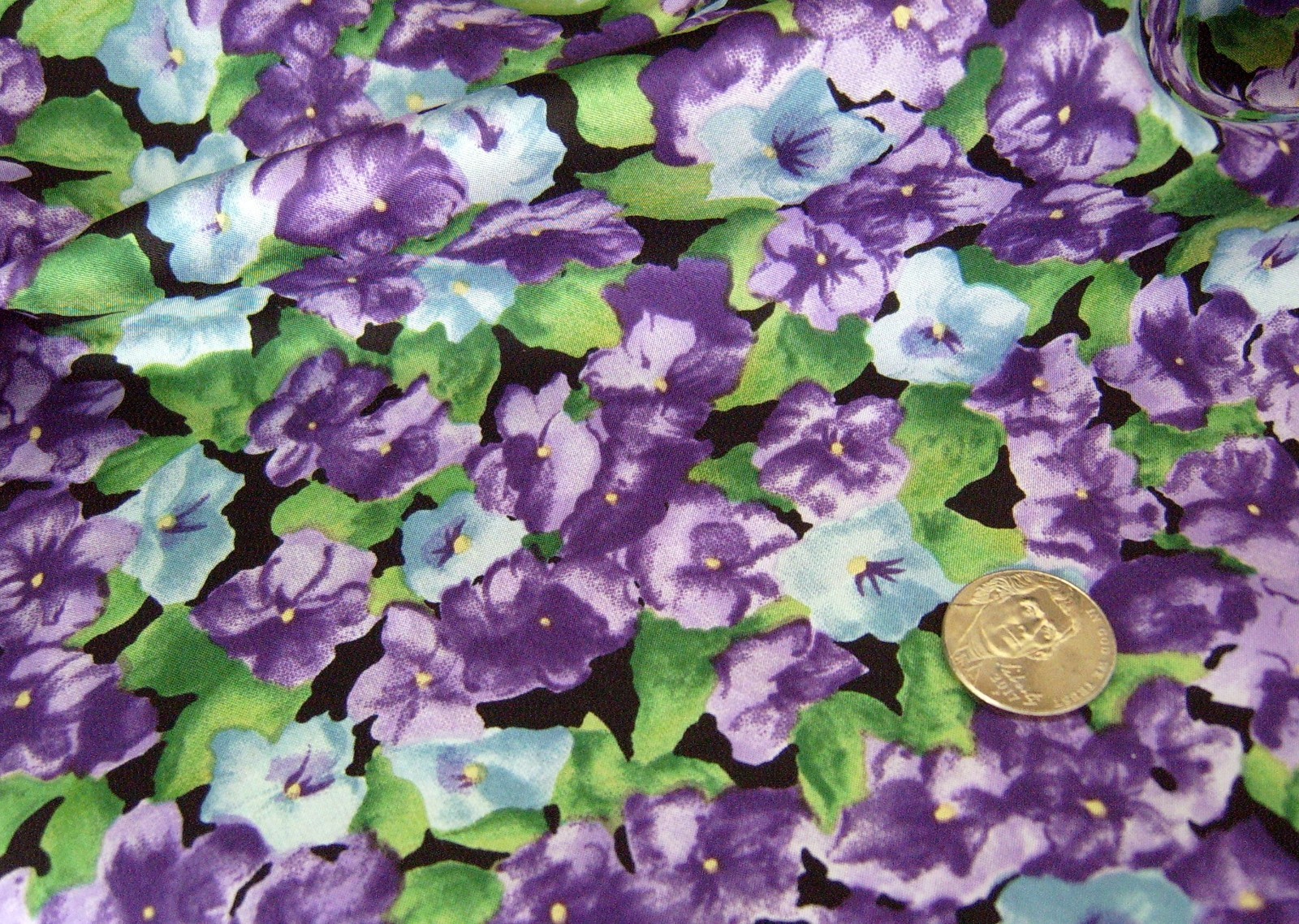 Silk Surah Soft Beautiful Floral Violets Fashion Fabric 1 7/8 yards 45