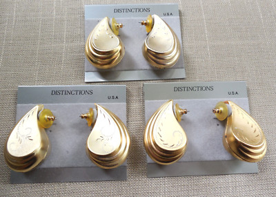 Vintage NOS lot of 6 prs Hollow Etched Paisley gold tone pierced earrings D18 #1