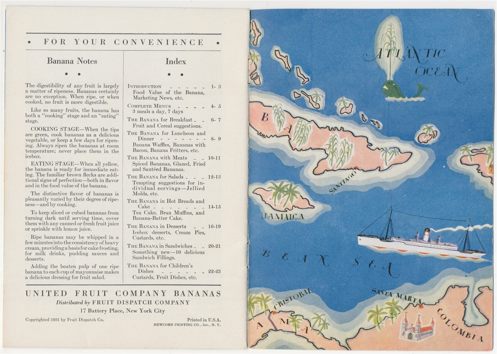 1931 The New Banana Recipe Booklet United Fruit Co. Bananas Fruit Dispatch Co.