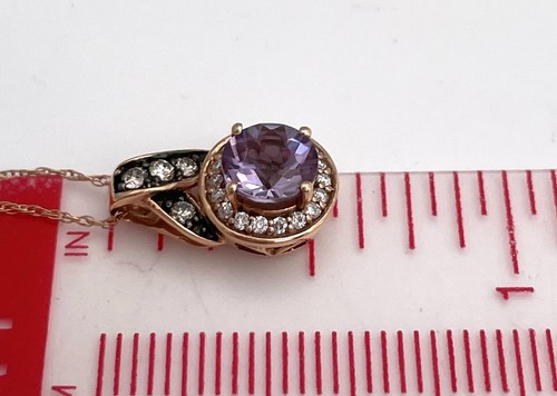 Pre-owned Le Vian Levian Amethyst Chocolate Diamond Pendant Necklace Round Cut 14k Rose Gold In Purple