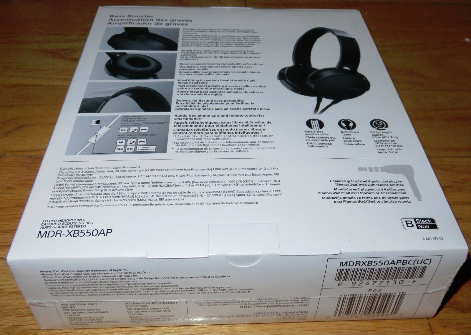 Sony - MDR-XB550AP Extra Bass On-Ear Headphones Black Swivels 30 mm driver NEW