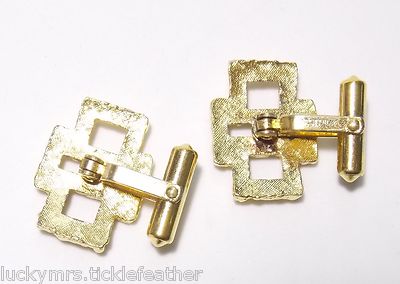 Vtg Signed DESTINO Cufflinks, Nuggety Gold Plate Geometric Open Squares Design
