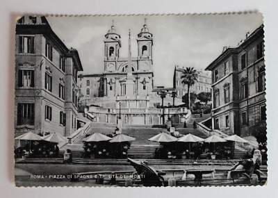 VTG 50s Postcard Rome Italy Piazza di Spagna e Trinita dei Monti Unposted RPPC