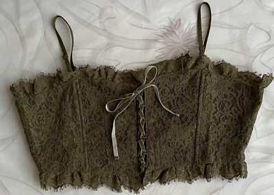Tunnel Vision Olive Faye Corset Top 3XL Green Lace Bralette Velvet Lace Up Goth