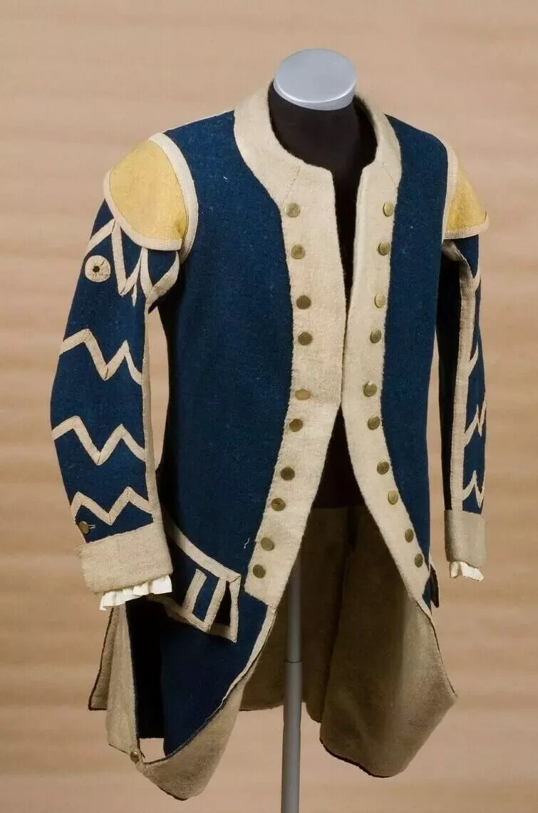 Pre-owned Handmade Men General Uniform Blue With Off White Lapel Wool Jacket