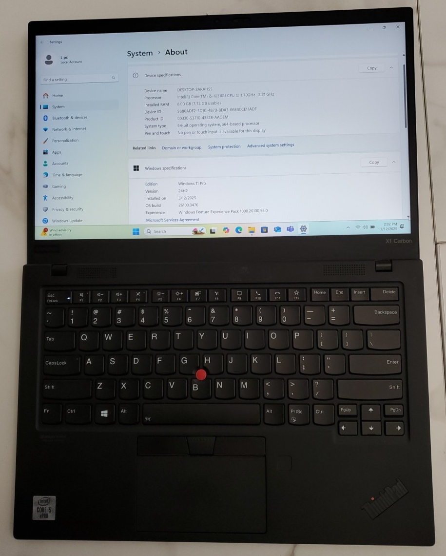 Lenovo ThinkPad X1 Carbon Gen 8, i5-10310U, 8GB RAM, 14
