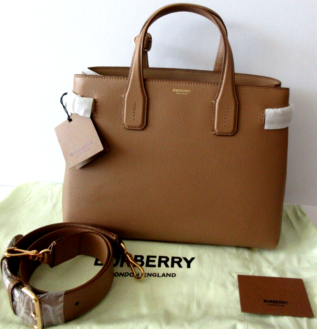 Burberry Brown Leather House Check Small Banner Tote Bag | eBay