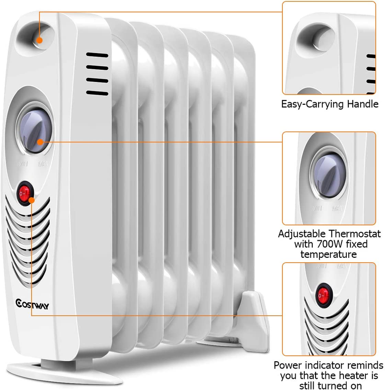 Oil Filled Radiator Heater, 700W Portable Space Heater with Adjustable Thermosta