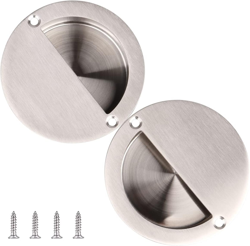 Wolfride 2PCS Recessed Door Handles round Flush Door Pull Pocket Door Pull Silve