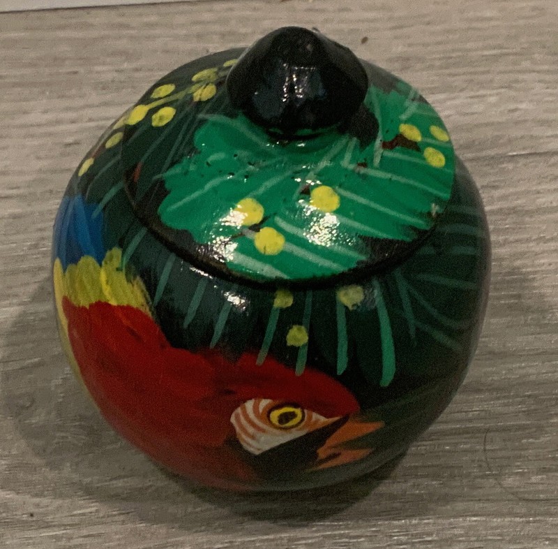 Hand Painted Round Small Trinket Box From Haiti