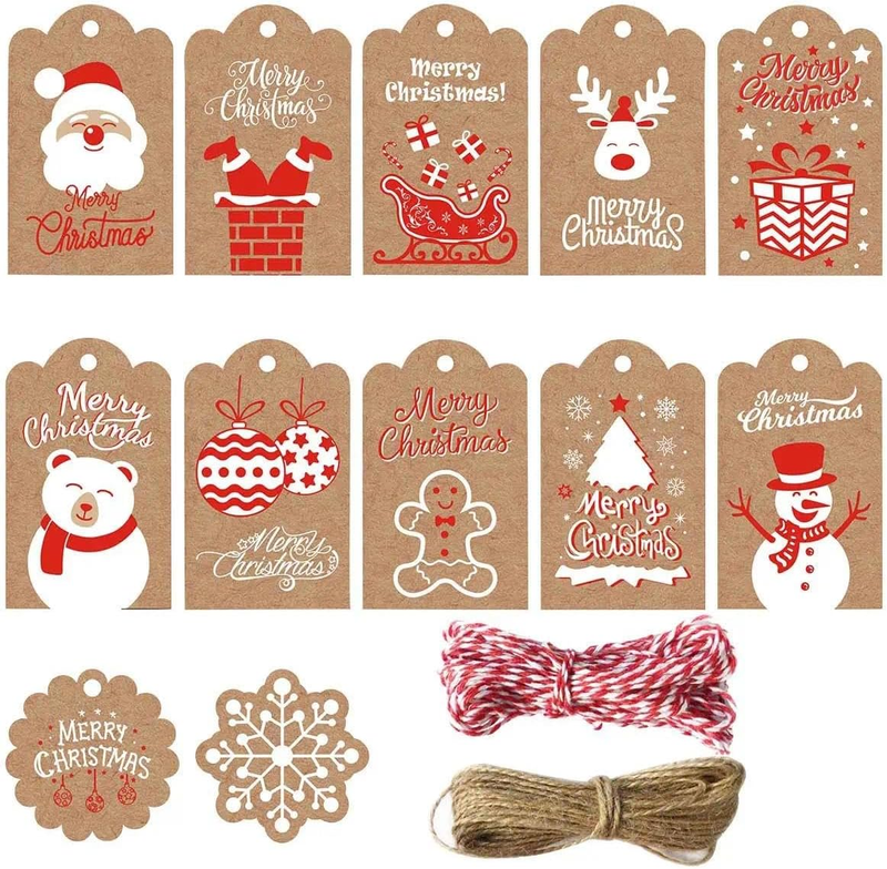 Weihnachten Geschenkanhänger,Kraftpapier Geschenkanhänger,120 Pcs Etiketten