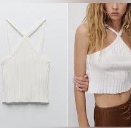 つなごん Z1975 DENIM HALTER CROP TOP - White | ZARA United States