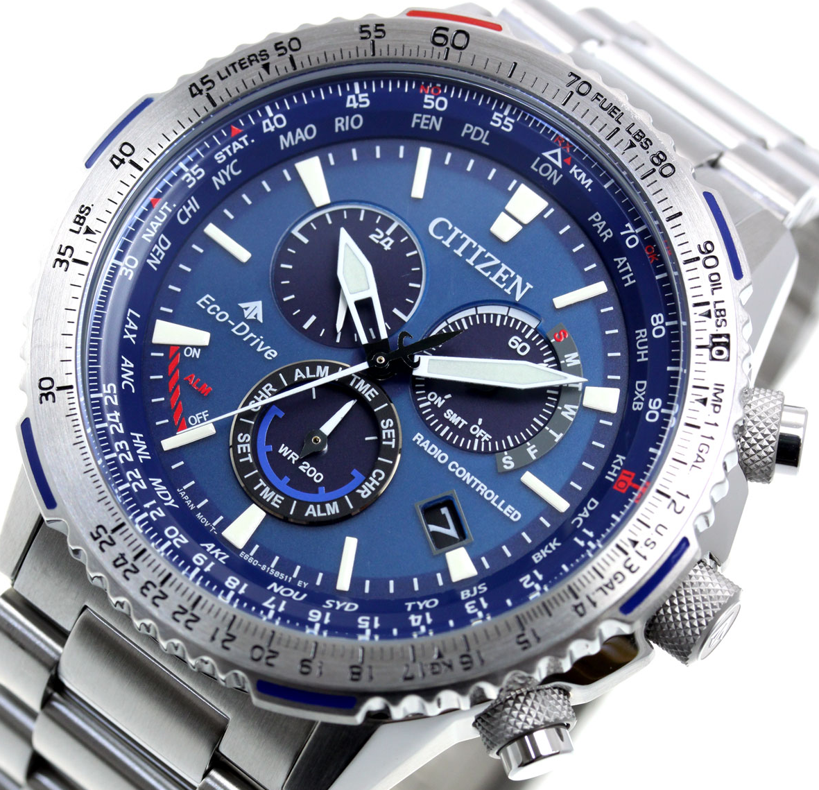 Pre-owned Citizen Promaster Sky Cb5000-50l Blue Dial Sapphire Radio Controlled Eco-drive