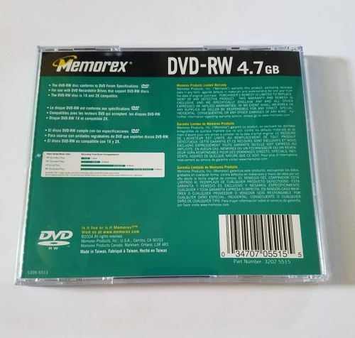 Memorex DVD-RW 4.7 GB 120 minute video 1x-2x NEW & Sealed Hard Case