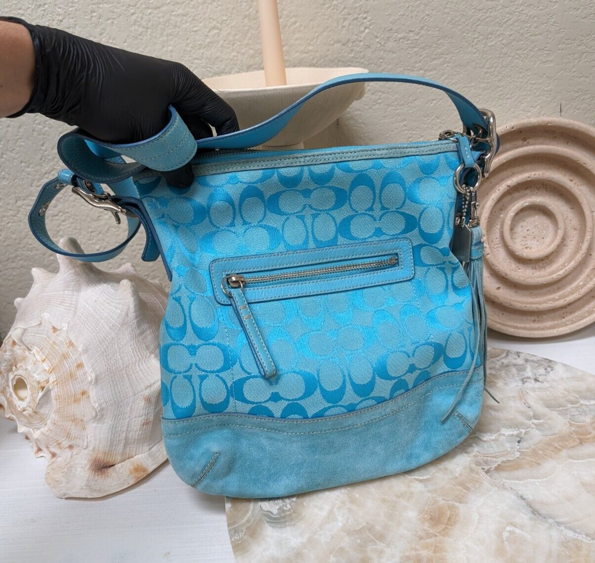 Rare Vintage Blue Coach Crossbody bag Good condition | eBay